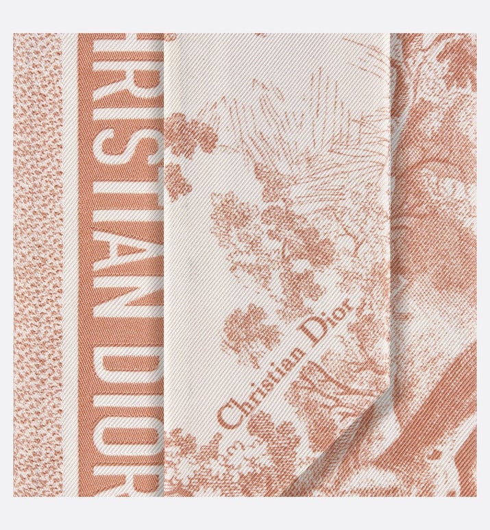 Toile de Jouy Sauvage Mitzah Scarf • Ivory and Pink Silk Twill