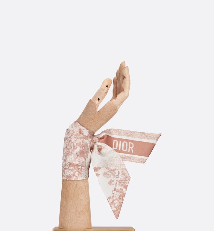 Toile de Jouy Sauvage Mitzah Scarf • Ivory and Pink Silk Twill