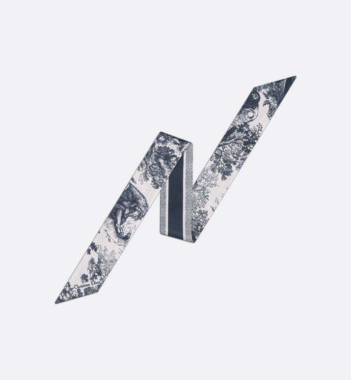 Toile de Jouy Sauvage Mitzah Scarf • Ivory and Navy Blue Silk Twill