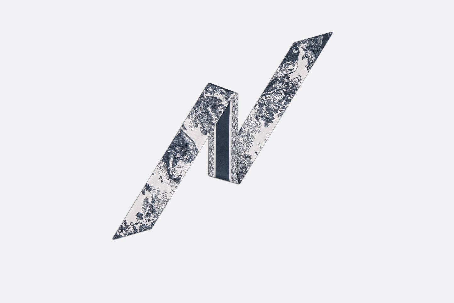 Toile de Jouy Sauvage Mitzah Scarf • Ivory and Navy Blue Silk Twill