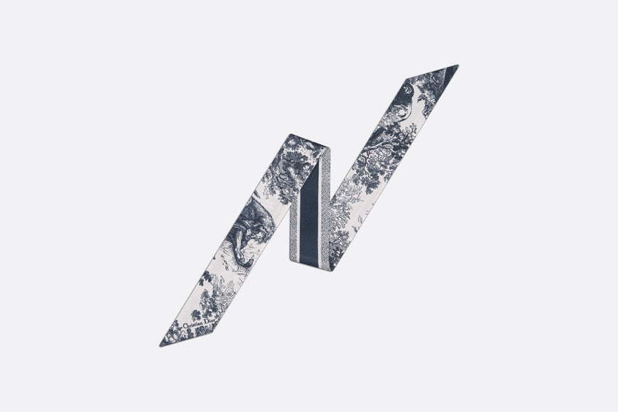 Toile de Jouy Sauvage Mitzah Scarf • Ivory and Navy Blue Silk Twill