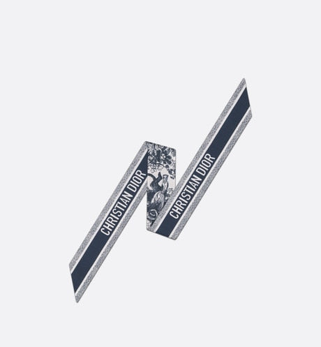 Toile de Jouy Sauvage Mitzah Scarf • Ivory and Navy Blue Silk Twill