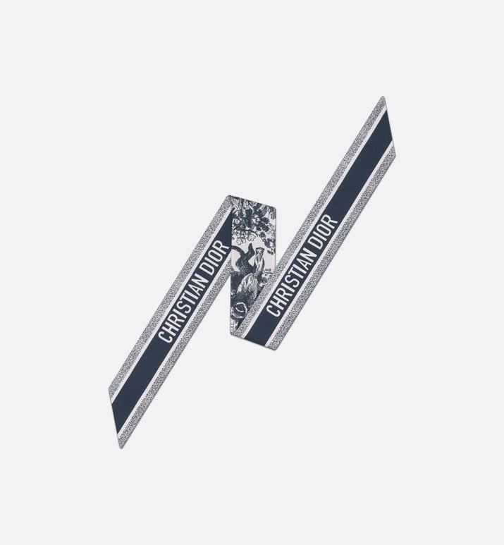 Toile de Jouy Sauvage Mitzah Scarf • Ivory and Navy Blue Silk Twill