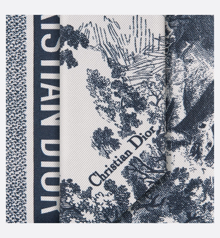 Toile de Jouy Sauvage Mitzah Scarf • Ivory and Navy Blue Silk Twill