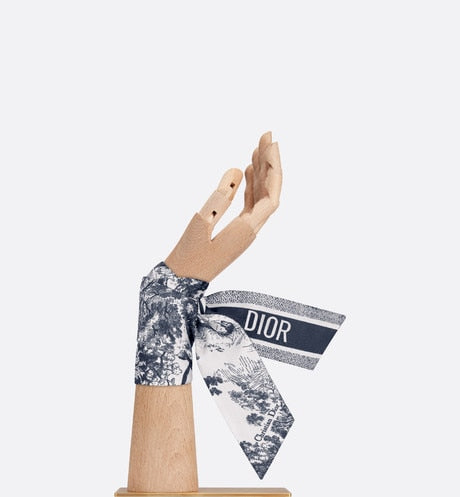 Toile de Jouy Sauvage Mitzah Scarf • Ivory and Navy Blue Silk Twill