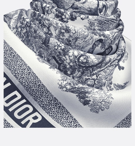 Toile de Jouy Sauvage 90 Square Scarf • Ivory and Navy Blue Silk Twill