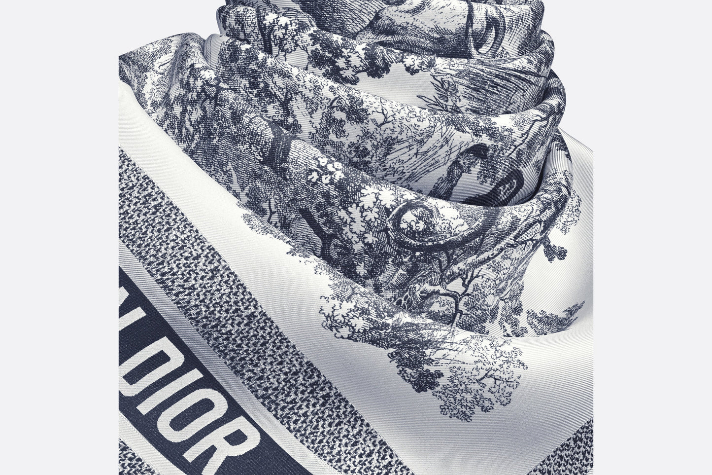 Toile de Jouy Sauvage 90 Square Scarf • Ivory and Navy Blue Silk Twill