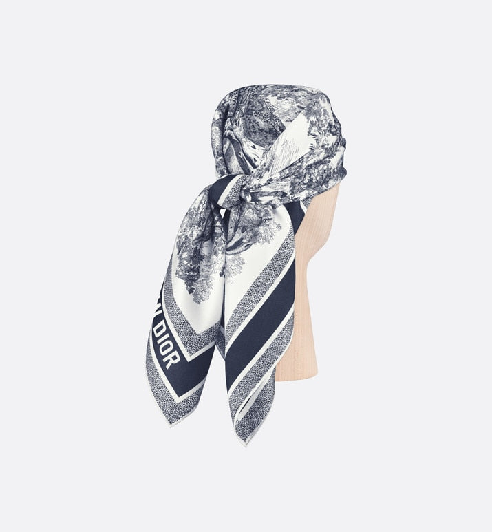 Toile de Jouy Sauvage 90 Square Scarf • Ivory and Navy Blue Silk Twill