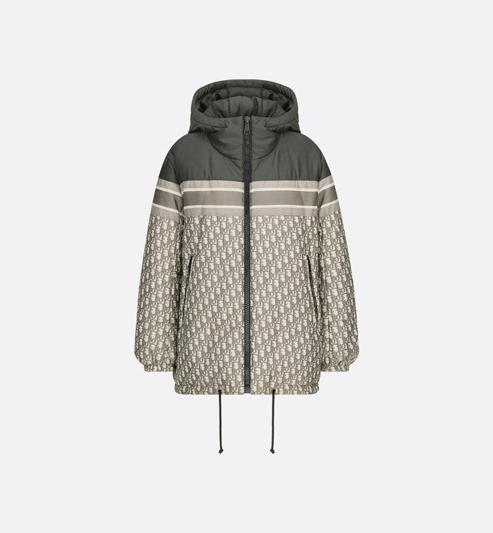 Reversible Long Down Jacket • Gray Dior Oblique Quilted Technical Taffeta