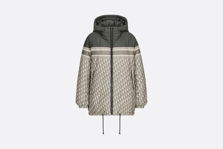 Reversible Long Down Jacket • Gray Dior Oblique Quilted Technical Taffeta