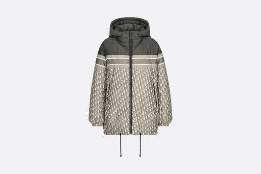 Reversible Long Down Jacket • Gray Dior Oblique Quilted Technical Taffeta