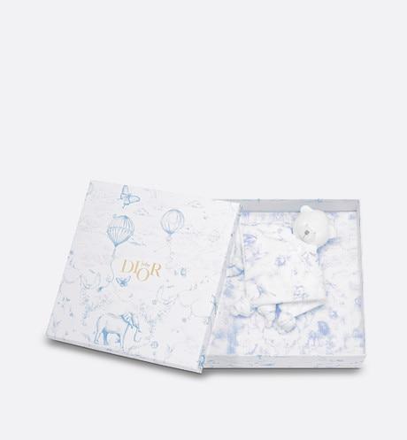 Toile de Jouy Newborn Gift Set • Sky Blue and White Muslin, Interlock and Cotton Velvet