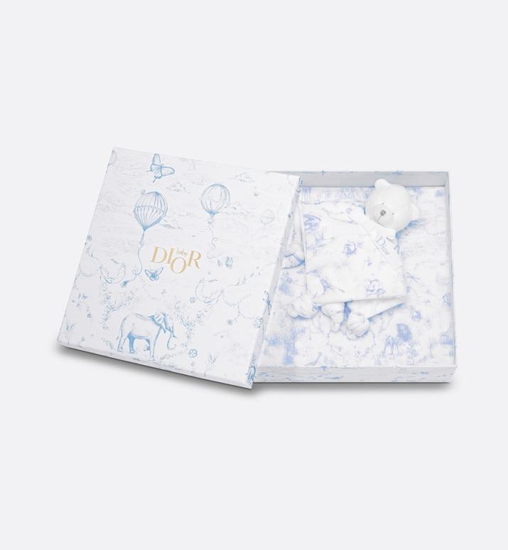 Toile de Jouy Newborn Gift Set • Sky Blue and White Muslin, Interlock and Cotton Velvet