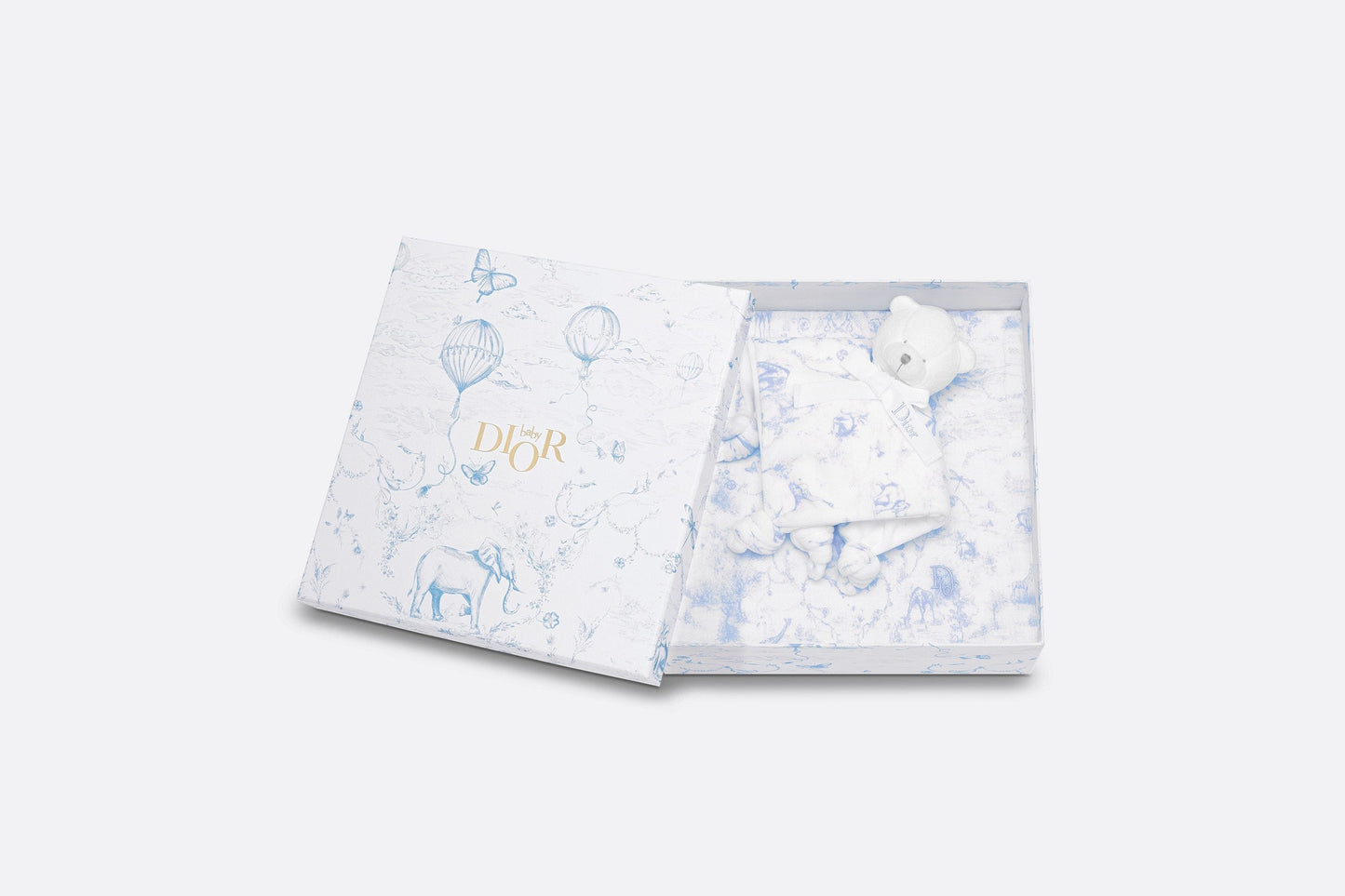 Toile de Jouy Newborn Gift Set • Sky Blue and White Muslin, Interlock and Cotton Velvet