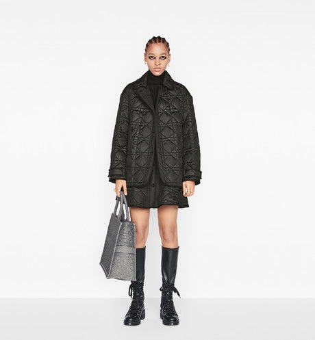 Macrocannage Miniskirt • Black Quilted Technical Taffeta