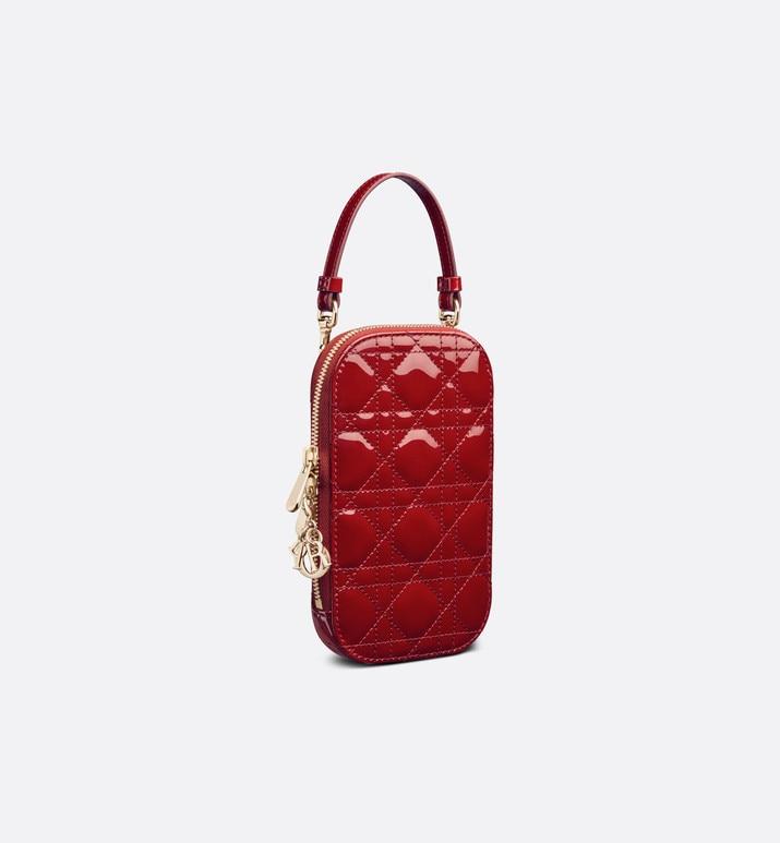 Lady Dior Phone Holder • Cherry Red Patent Cannage Calfskin