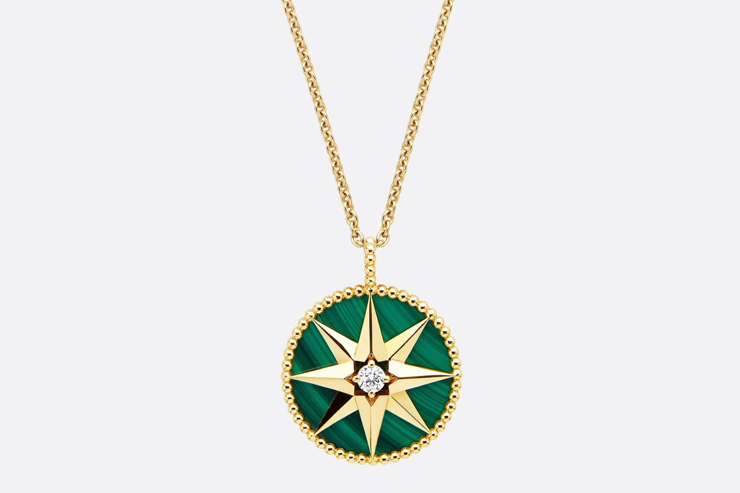 Large Rose Des Vents Medallion • Yellow Gold, Diamond and Malachite