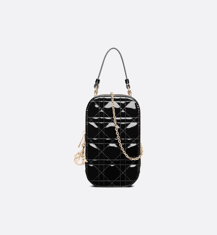 Lady Dior Phone Holder • Black Patent Cannage Calfskin