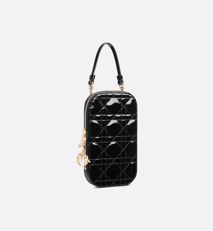 Lady Dior Phone Holder • Black Patent Cannage Calfskin
