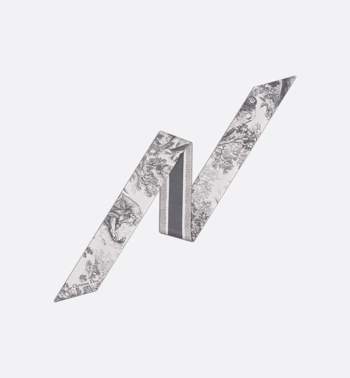 Toile de Jouy Sauvage Mitzah Scarf • Ivory and Gray Silk Twill