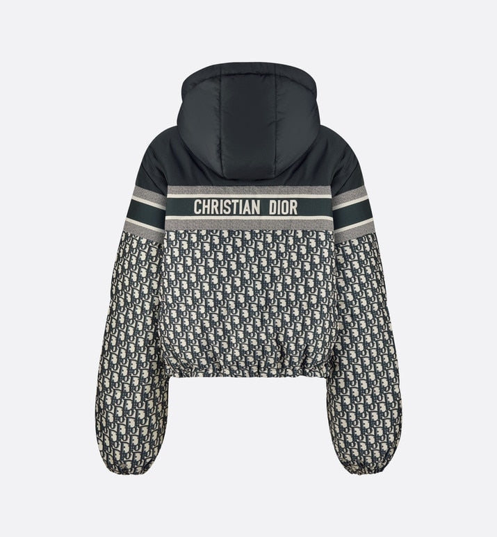 Reversible Cropped Down Jacket • Blue and Ecru Dior Oblique Quilted Technical Taffeta