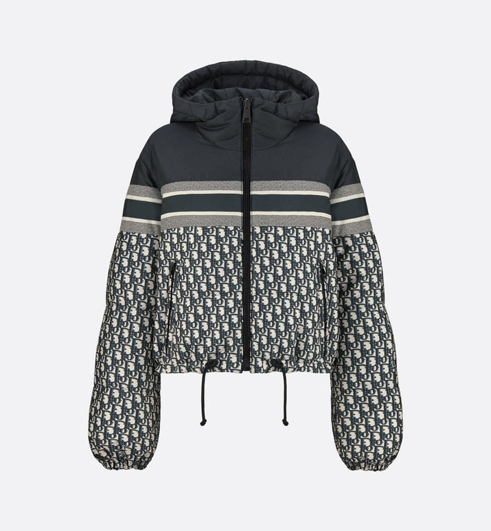 Reversible Cropped Down Jacket • Blue and Ecru Dior Oblique Quilted Technical Taffeta