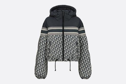 Reversible Cropped Down Jacket • Blue and Ecru Dior Oblique Quilted Technical Taffeta