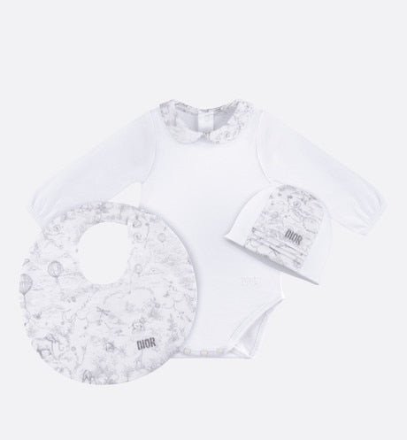 Toile de Jouy Newborn Gift Set • Gray and White Interlock with Cotton Satin