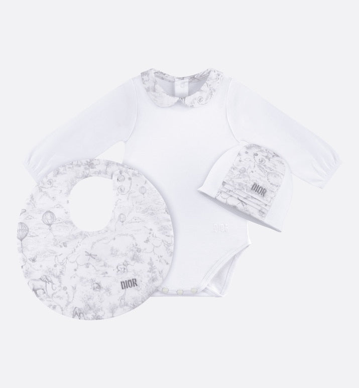 Toile de Jouy Newborn Gift Set • Gray and White Interlock with Cotton Satin