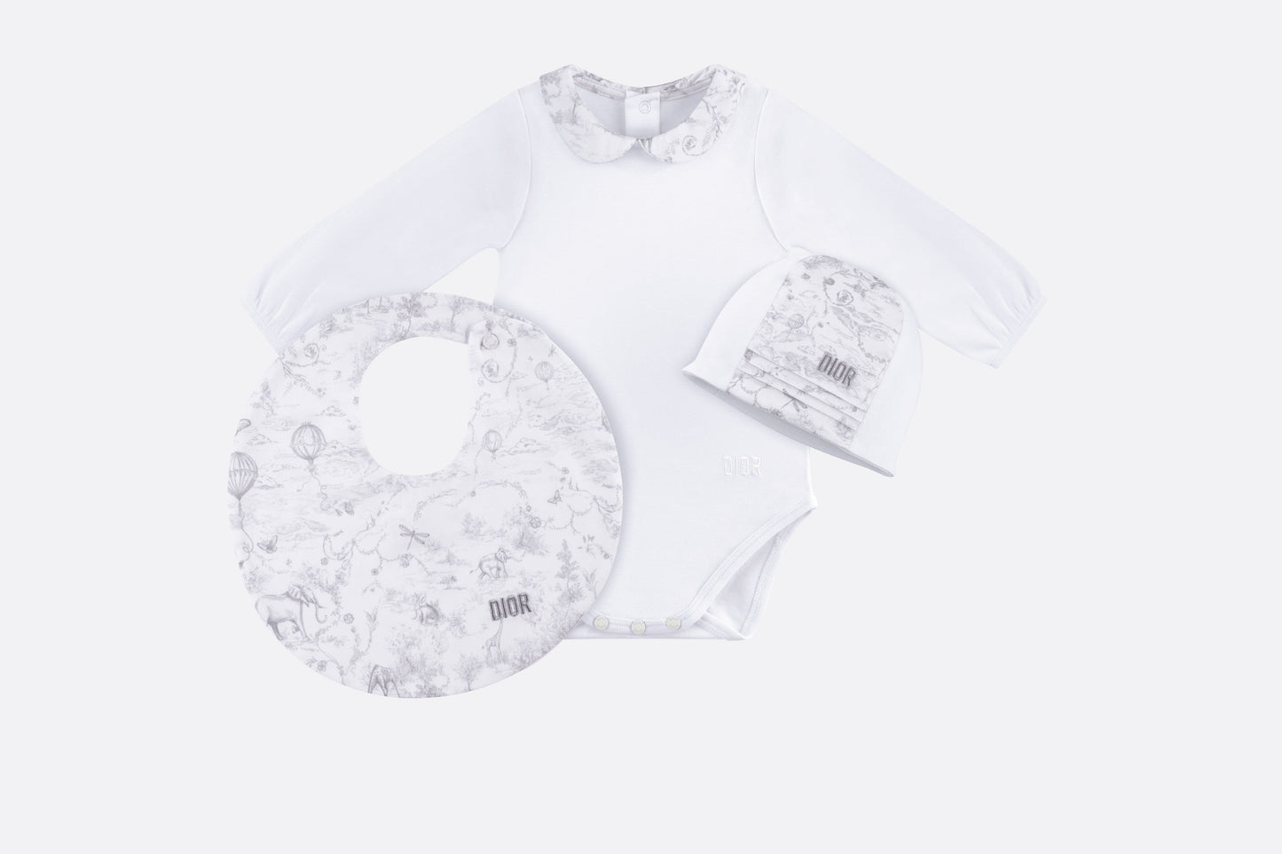 Toile de Jouy Newborn Gift Set • Gray and White Interlock with Cotton Satin