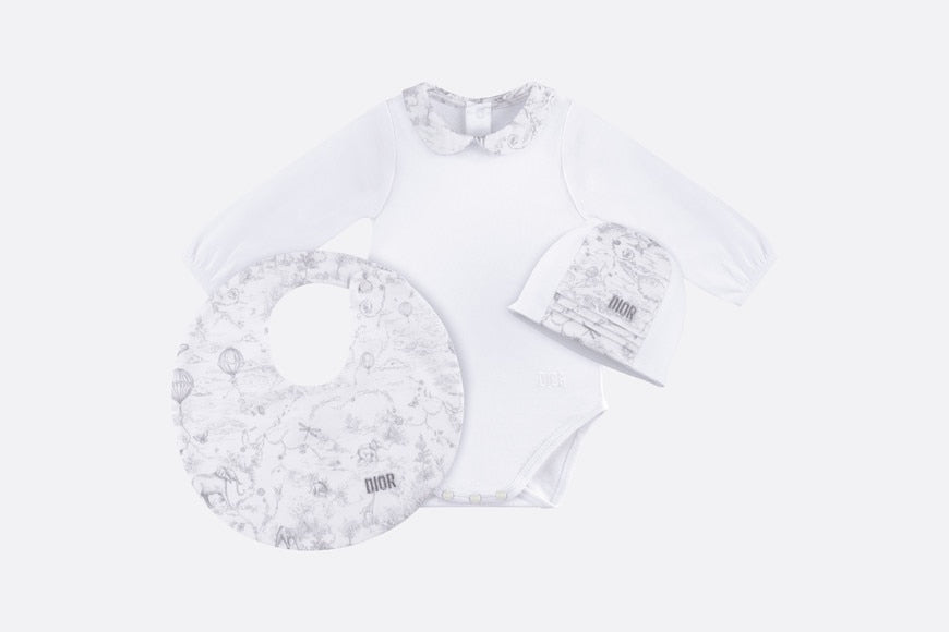 Toile de Jouy Newborn Gift Set • Gray and White Interlock with Cotton Satin
