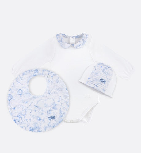 Toile de Jouy Newborn Gift Set • Sky Blue and White Interlock with Cotton Satin