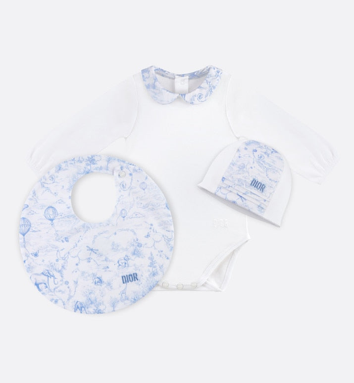 Toile de Jouy Newborn Gift Set • Sky Blue and White Interlock with Cotton Satin