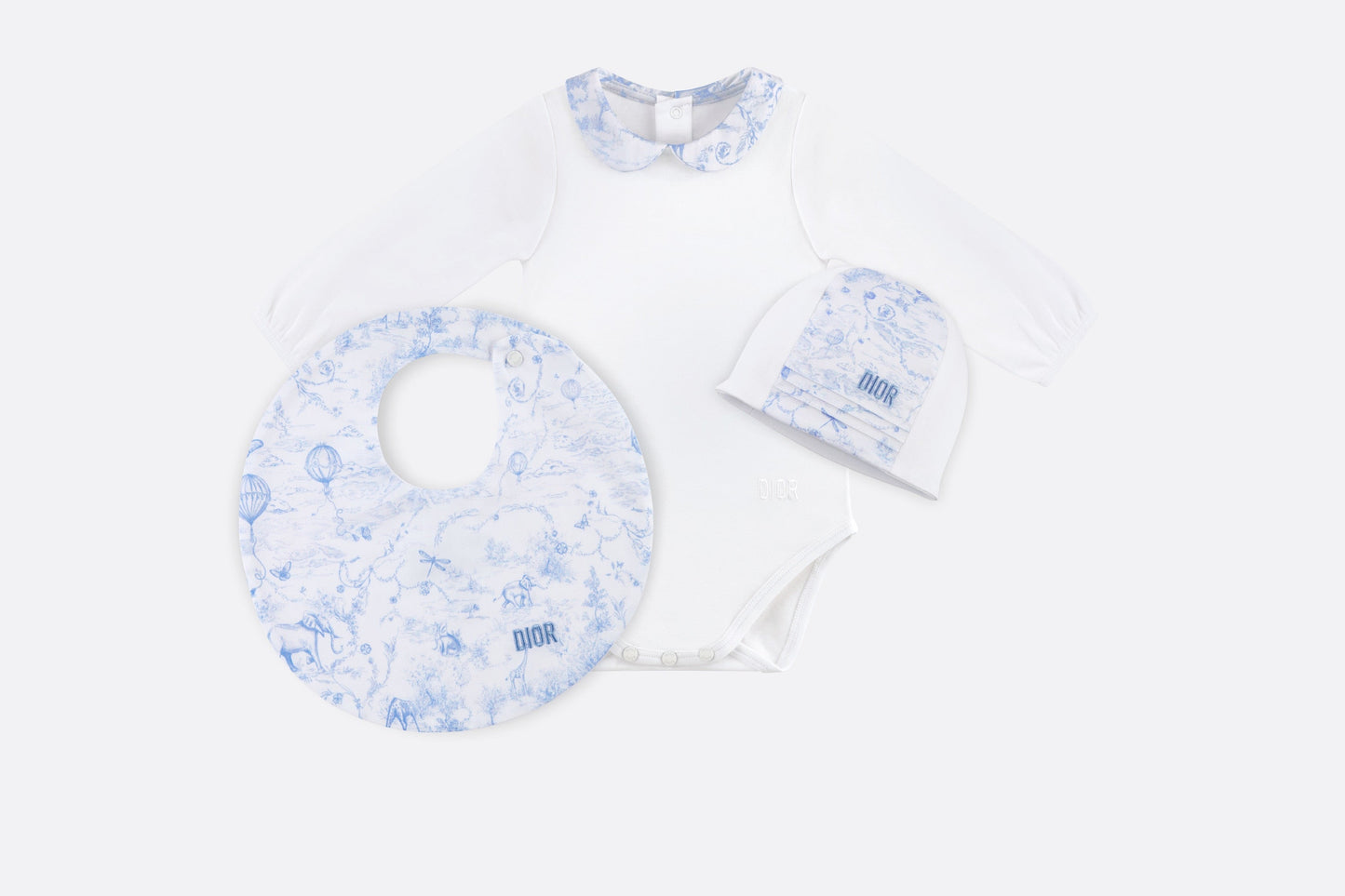 Toile de Jouy Newborn Gift Set • Sky Blue and White Interlock with Cotton Satin