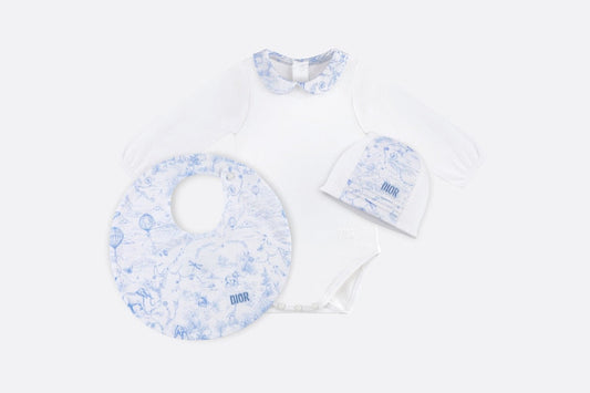 Toile de Jouy Newborn Gift Set • Sky Blue and White Interlock with Cotton Satin