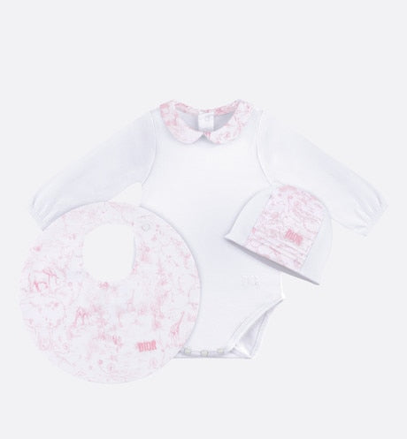 Toile de Jouy Newborn Gift Set • Pale Pink and White Interlock with Cotton Satin