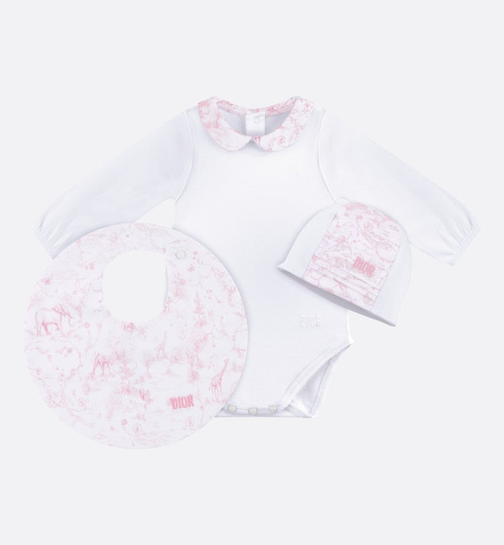 Toile de Jouy Newborn Gift Set • Pale Pink and White Interlock with Cotton Satin