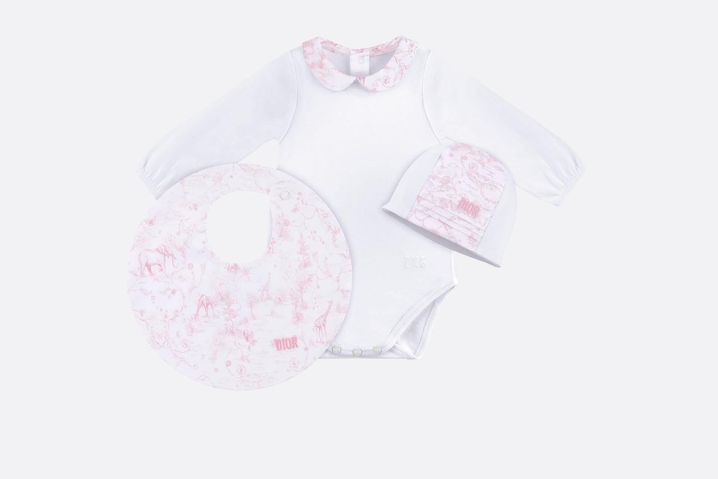 Toile de Jouy Newborn Gift Set • Pale Pink and White Interlock with Cotton Satin