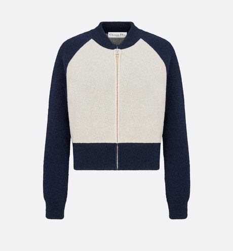 'CHRISTIAN DIOR 8' Bomber Jacket • Ecru and Blue Technical Wool Knit