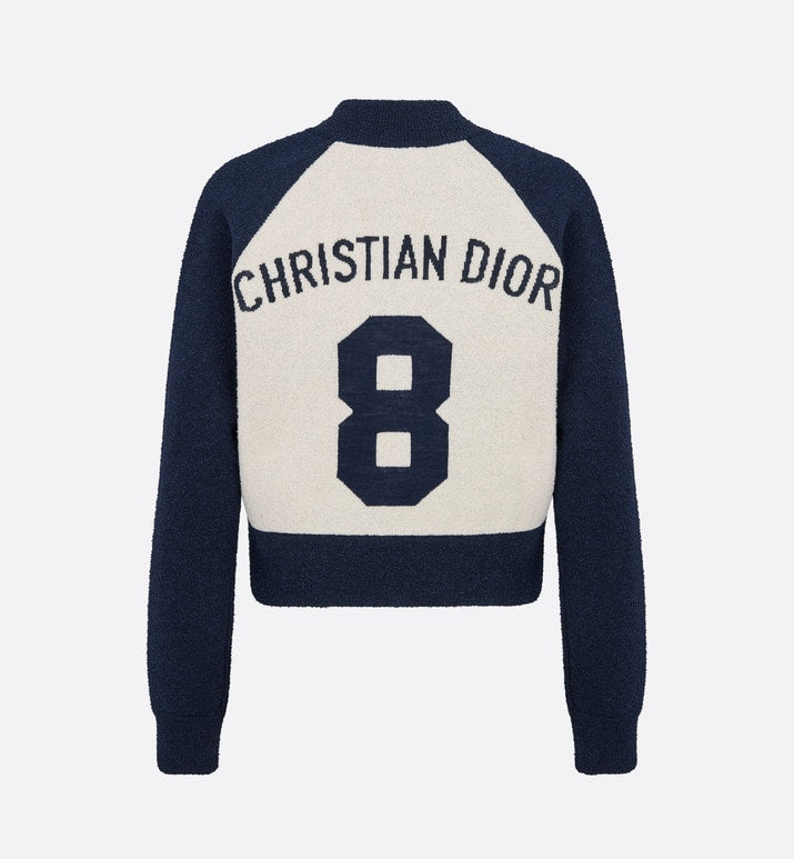 'CHRISTIAN DIOR 8' Bomber Jacket • Ecru and Blue Technical Wool Knit