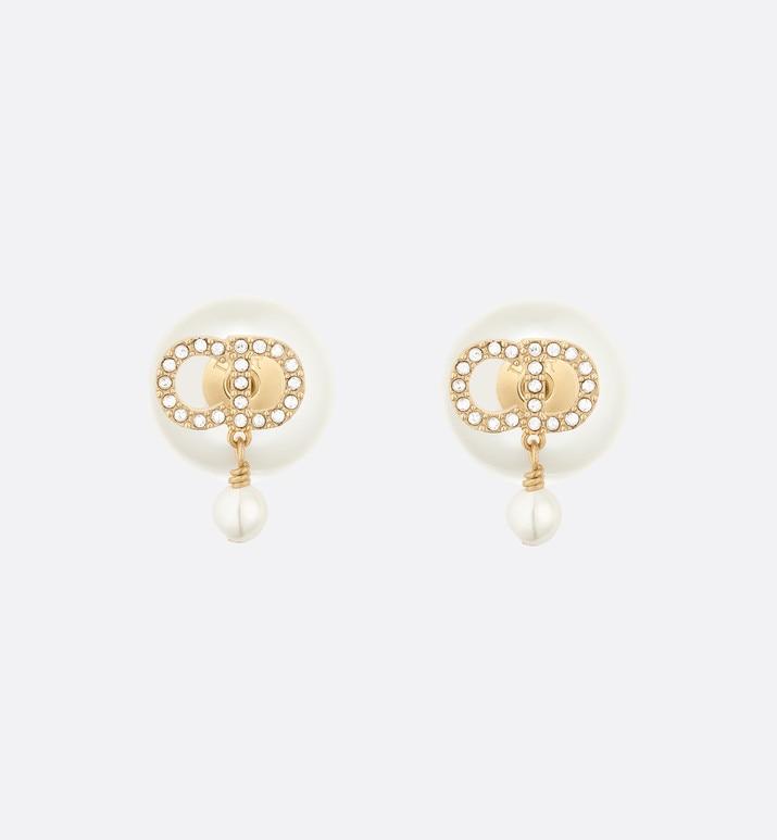 Dior Tribales Earrings • Gold-Finish Metal with White Resin Pearls and White Crystals
