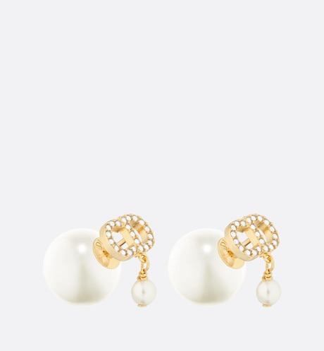 Dior Tribales Earrings • Gold-Finish Metal with White Resin Pearls and White Crystals