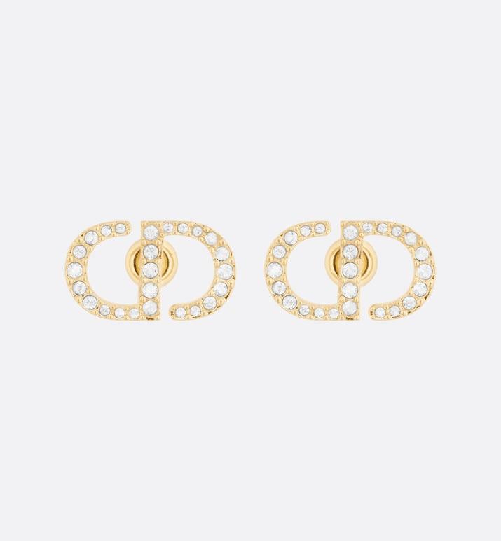 Petit CD Stud Earrings • Gold-Finish Metal and White Crystals