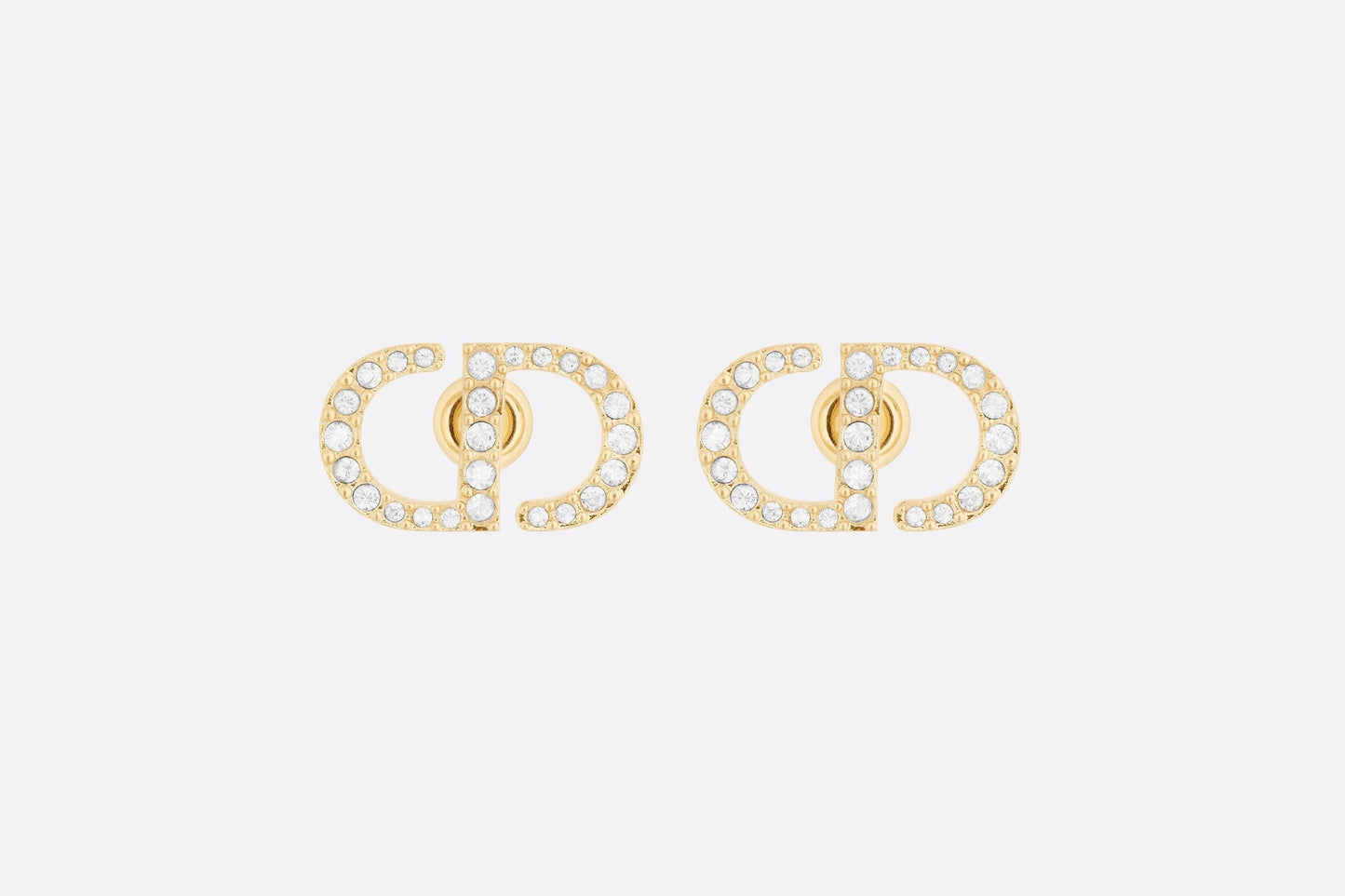 Petit CD Stud Earrings • Gold-Finish Metal and White Crystals