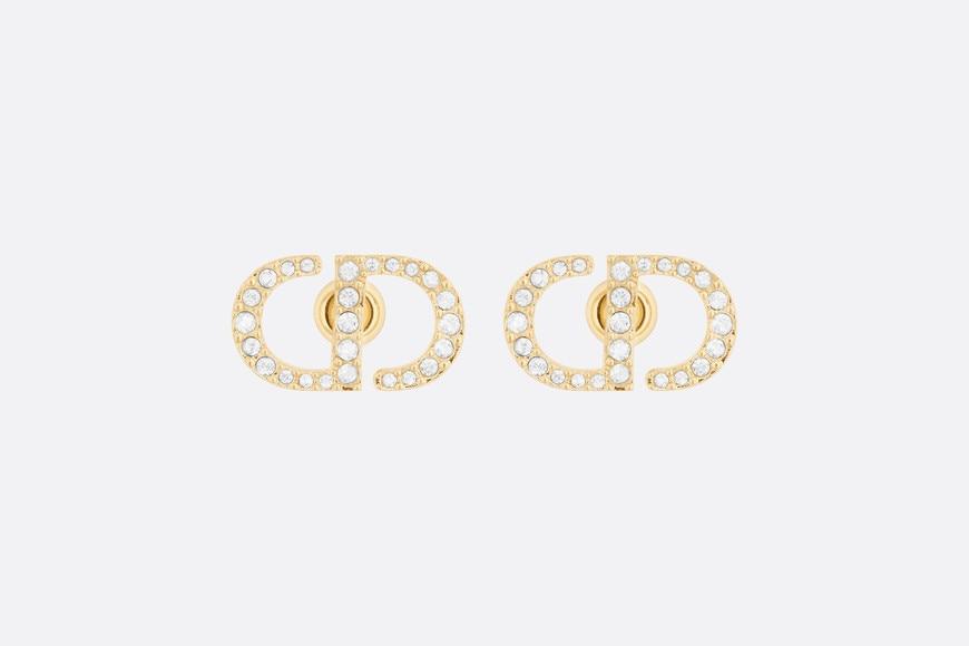 Petit CD Stud Earrings • Gold-Finish Metal and White Crystals
