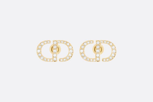 Petit CD Stud Earrings • Gold-Finish Metal and White Crystals
