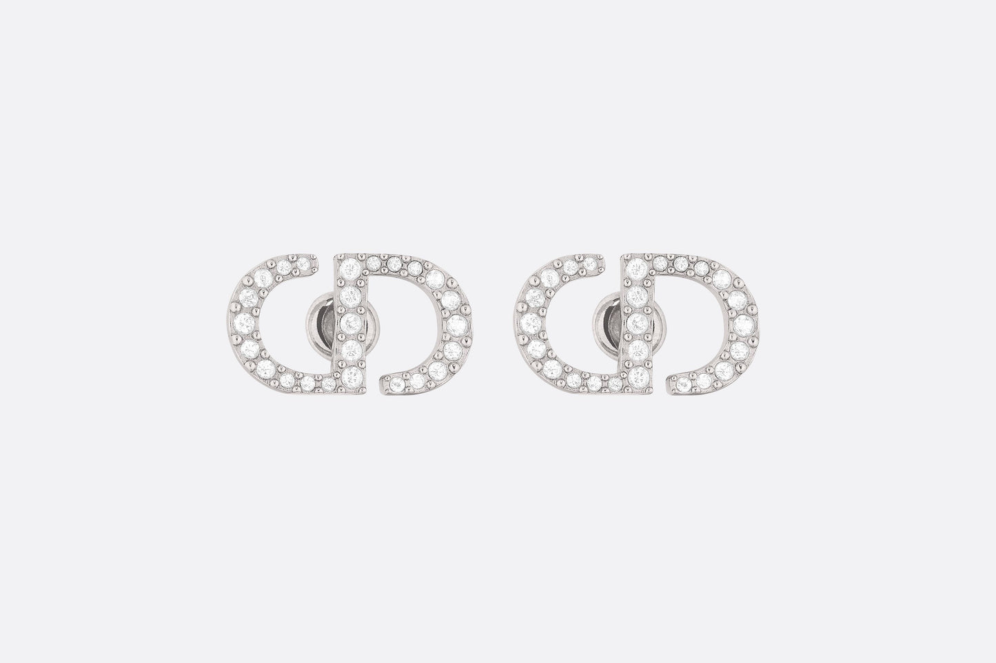 Petit CD Stud Earrings • Palladium-Finish Metal and White Crystals
