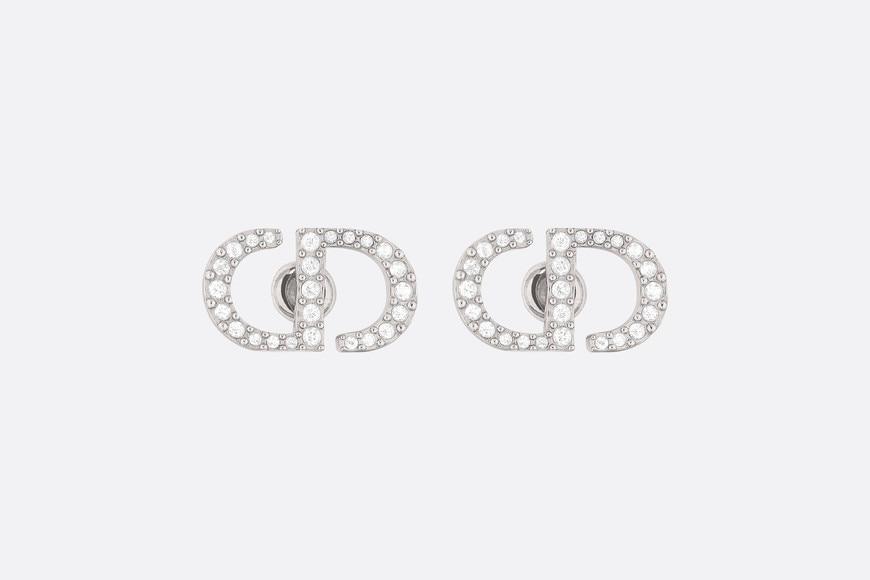 Petit CD Stud Earrings • Palladium-Finish Metal and White Crystals
