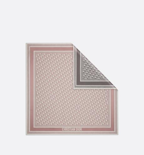 Dior Oblique Diortwin Square Scarf • Rose Des Vents and Gray Silk Twill