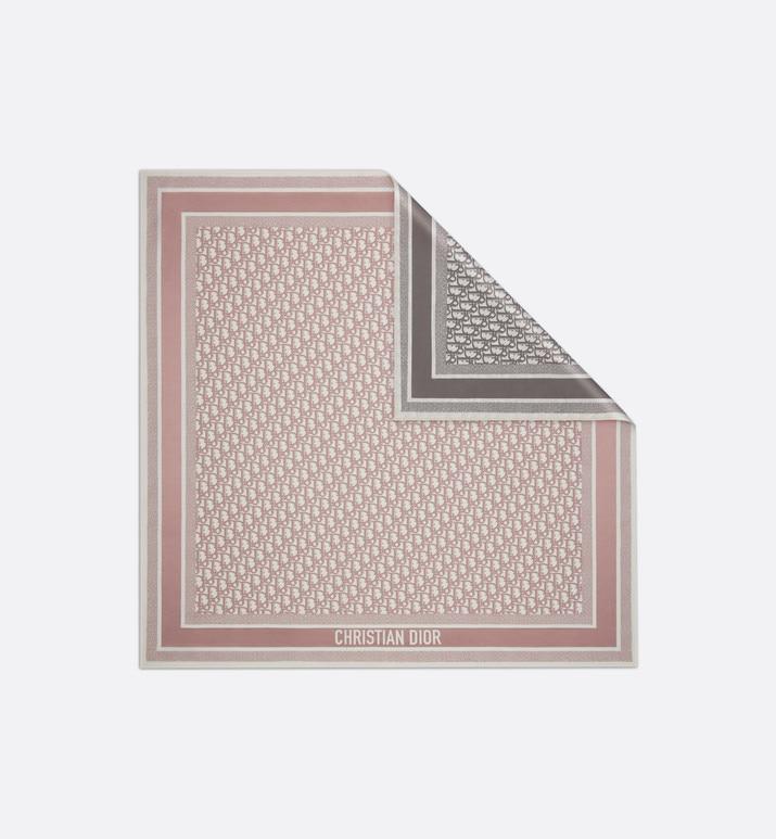 Dior Oblique Diortwin Square Scarf • Rose Des Vents and Gray Silk Twill